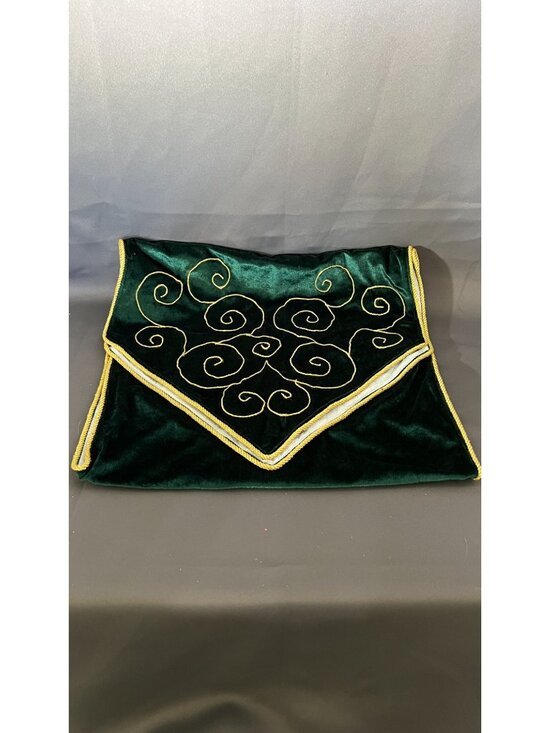 Other - Velvet Green & Gold Embroidered Swirl Table Runner Elegant Accent